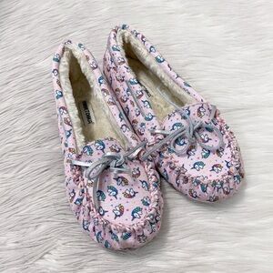 Minnetonka Girl Pink Rainbow Unicorn Moccasin Faux Fur Lined Slippers House Shoe